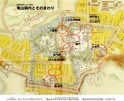 亀山城内でのポイントを記した地図